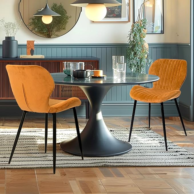 CangLong Mid Century Modern Upholstered Dining Chairs with Metal Legs, Accent Chairs for Kitchen, Living Room, Set of 2, Brown - LeafyLoom