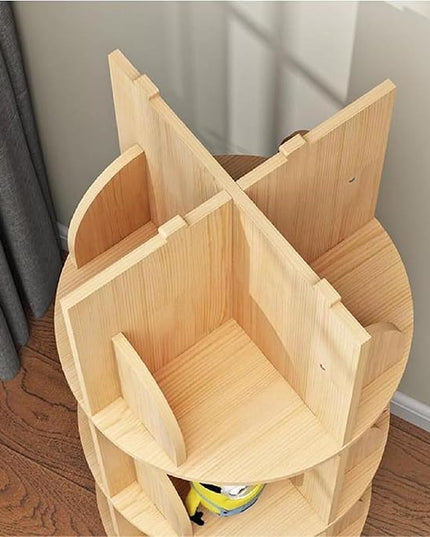 Gdrasuya10 2 Tier Rotating Bookshelf with Legs, Small Rotating Bookshelf Wood Revolving Bookcase Book Organizer Book Display Shelves Storage for Living Room Bedroom Study Room - LeafyLoom