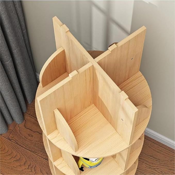 Gdrasuya10 2 Tier Rotating Bookshelf with Legs, Small Rotating Bookshelf Wood Revolving Bookcase Book Organizer Book Display Shelves Storage for Living Room Bedroom Study Room - LeafyLoom