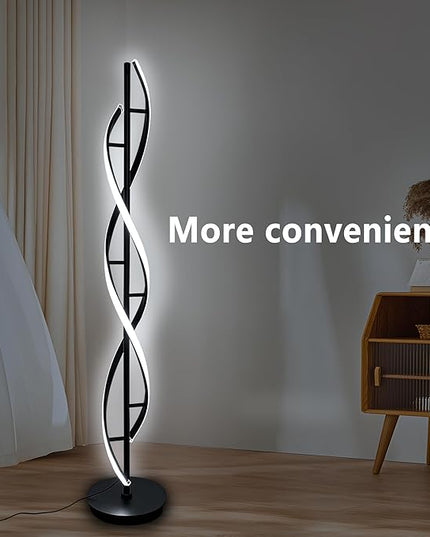 Spiral Floor Lamp 53 inch, with Remote Control Three Color Dimmable Standing Lamps, Modern Creative Pole Lamp, 36W Floor Lamps for Living Room, Bedroom, Office, Study Light（Black） - LeafyLoom