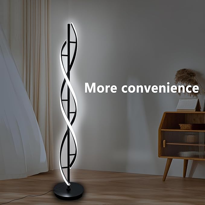 Spiral Floor Lamp 53 inch, with Remote Control Three Color Dimmable Standing Lamps, Modern Creative Pole Lamp, 36W Floor Lamps for Living Room, Bedroom, Office, Study Light（Black） - LeafyLoom