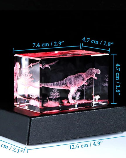 Qianwei Dinosaur Decor Room, Dinosaur Figurine Gifts Decorations Statues Stuff 3D Laser Etched Crystal for Dinosaur Lovers Men Birthday for Best Friend Kids Women Dad Keepsake&Paperweight - LeafyLoom