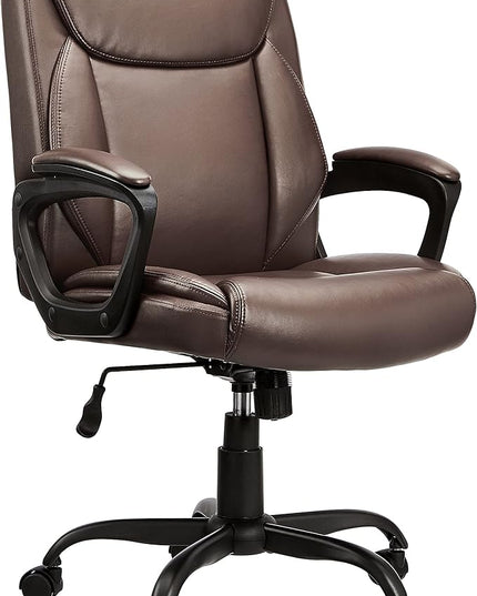 Amazon Basics Classic Puresoft PU Padded Mid-Back Office Computer Desk Chair with Armrest - Brown, 25.75"D x 24.25"W x 42.25"H - LeafyLoom