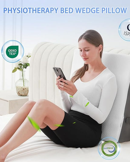 Bed Wedge Pillow for Sleeping, 6 & 7.5 & 10 Inch Adjustable Height Wedge Pillows for After Surgery, 16-in-1 Memory Foam Triangle Pillow Wedge Relieve Acid Reflux, Gerd, Snoring - LeafyLoom