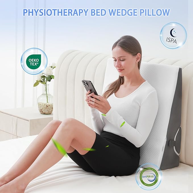 Bed Wedge Pillow for Sleeping, 6 & 7.5 & 10 Inch Adjustable Height Wedge Pillows for After Surgery, 16-in-1 Memory Foam Triangle Pillow Wedge Relieve Acid Reflux, Gerd, Snoring - LeafyLoom