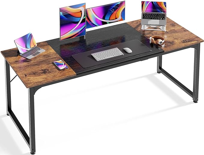 Computer Desk, 63 Inch Office Desk, Gaming Desk with Storage, Writing Desk Work Desk for Home Office, Study, Modern Simple Desk, Large Legroom, Metal Frame, Rustic Brown and Black - LeafyLoom