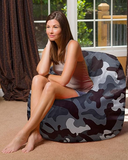 Posh Creations Bean Bag Chair for Kids, Teens, and Adults Includes Removable and Machine Washable Cover, Soft Nylon - Camo Dark and Black Gray, 48in - X-Large - LeafyLoom