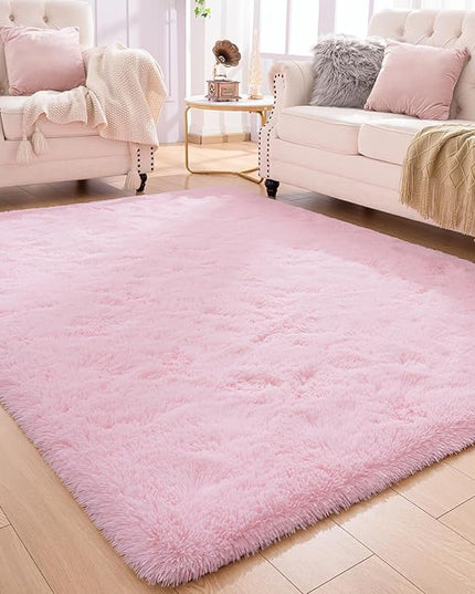 Softlife Ultra Soft Fluffy Area Rugs for Bedroom, Girls and Boys Room Kids Room Nursery Rug, 4 x 5.3 Feet Pink Shaggy Fur Indoor Plush Modern Floor Carpet for Living Room Christmas Decor - LeafyLoom