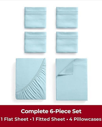 Mellanni King Sheets Set - 6 PC Iconic Collection Bedding Sheets & Pillowcases - Hotel Luxury, Ultra Soft, Cooling Bed Sheets - Deep Pocket up to 16 inch - 6 PC (King, Aqua w/Extra Pillow Cases) - LeafyLoom