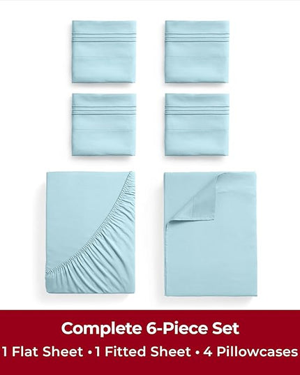 Mellanni California King Sheets Set - 6 PC Iconic Collection Bedding Sheets & Pillowcases - Ultra Soft, Cooling Bed Sheets - Deep Pocket up to 16 inch - 6 PC (Cal King, Aqua w/Extra Pillow Cases) - LeafyLoom