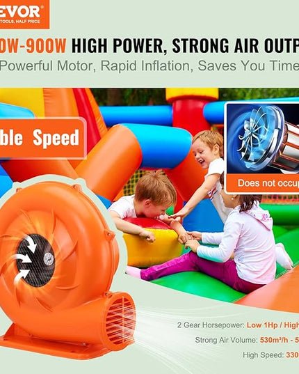 VEVOR Air Blower, 2-Speed Inflatable Blower, 1HP and 1.2HP, Portable and Powerful Bounce House Blower, Commercial Bouncy Castle Electric Blower, Used for Inflatable Bouncy Castle and Jump Slides - LeafyLoom