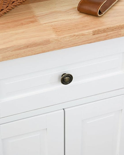 HOMCOM Kitchen Island on Wheels, Rolling Cart with Rubberwood Top, Spice Rack, Towel Rack and Drawers for Dining Room, White - LeafyLoom