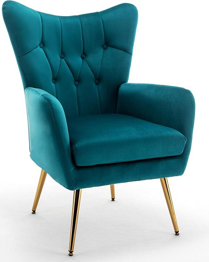 US Pride Furniture Modern Accent Chair with Ergonomic High Wingback, Microfiber Upholstered Armchair with Metal Legs for Living Room, Bedroom, Office or Vanity, Dark Teal - LeafyLoom