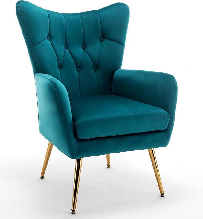 US Pride Furniture Modern Accent Chair with Ergonomic High Wingback, Microfiber Upholstered Armchair with Metal Legs for Living Room, Bedroom, Office or Vanity, Dark Teal - LeafyLoom