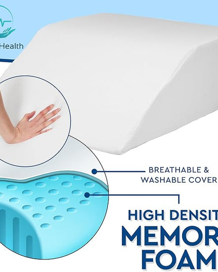 Leg Elevation Wedge Pillow for Sleeping, After Surgery | Memory Foam | Relieves Foot and Ankle Injury, Legs, Hip, and Knee Pain, Improves Blood Circulation, 8 Inch - LeafyLoom