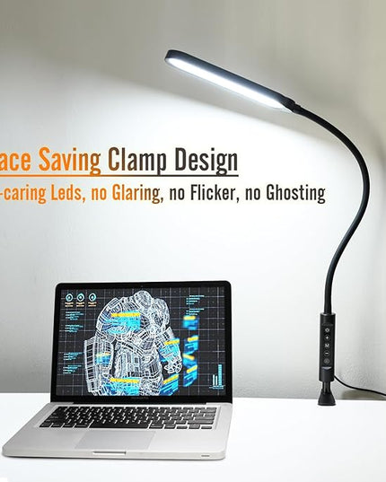 Clamp on Lamp, LED Desk Lamp, 18W, 3000 LMS, 3 Color Modes, 16 Brightness Levels, CRI>95, 0.5H/1H Timer, Eye-Caring Task Lamp with Remote for Reading, Home, Office (Adapter Included) - LeafyLoom