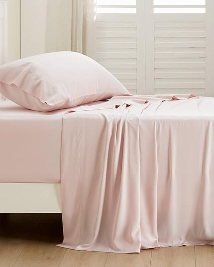 Bedsure Twin Sheets Set, Cooling Sheets Twin Size Bed Set, Rayon Derived from Bamboo, Twin Size Sheets, Breathable & Soft Bed Sheets, Hotel Luxury Silky Bedding Sheets & Pillowcases, Pink - LeafyLoom