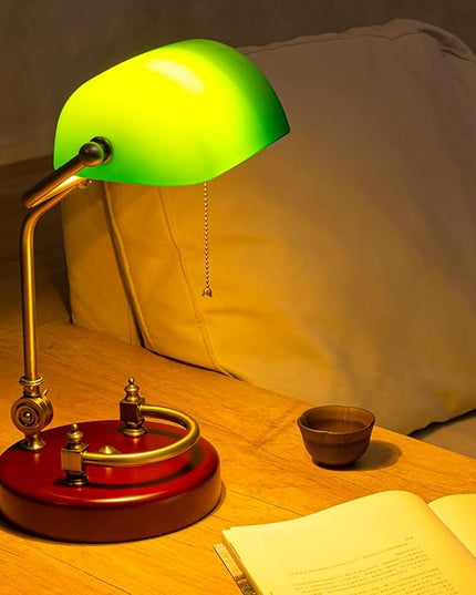 Green Bankers Desk lamp for Home Office Vintage Desk Retro lamp Workplace Lighting Piano Light Bedside lamp Pull Rope Switch，Glass lampshade，UL Certified lamp Holder, Wire - LeafyLoom