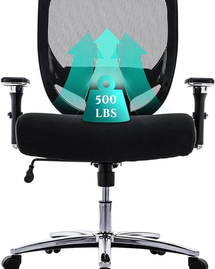COLAMY Big and Tall Office Chair 500lbs, Heavy Duty Ergonomic Mesh Chair, Computer Executive Desk Chair with Wide Thick Seat, 4D Armrests, Adjustable Lumbar Support and Tilt-Black - LeafyLoom