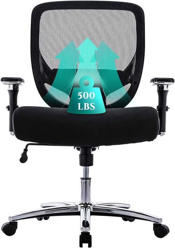 COLAMY Big and Tall Office Chair 500lbs, Heavy Duty Ergonomic Mesh Chair, Computer Executive Desk Chair with Wide Thick Seat, 4D Armrests, Adjustable Lumbar Support and Tilt-Black - LeafyLoom