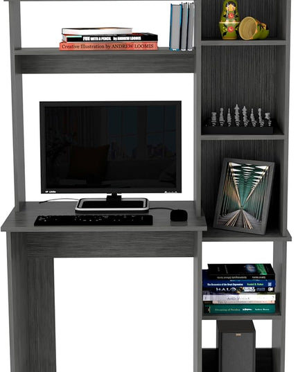 NicBex Laik-DW-00074-DX Desks, 38.7" W x 17.8" D x 63.9" H, Smokey Oak - LeafyLoom
