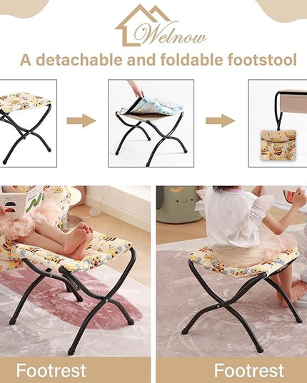Welnow Toddler Kids Lazy Chair with Ottoman, Glow in The Dark Accent Comfy Lounge Children Armchair Couch with Removable Cover, Detachable Reading Chair with Footrest for Boy or Girl, Bees - LeafyLoom