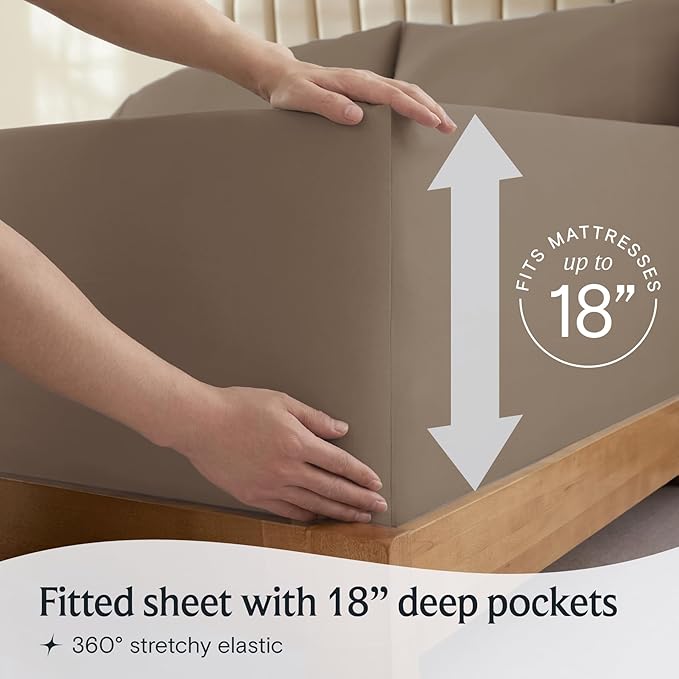 LuxClub 6 PC California King Sheet Set, Breathable Luxury Bed Sheets, Deep Pockets 18" Wrinkle Free Cooling Sheets Machine Washable Hotel Bedding Silky Soft - Dark Khaki Cal King - LeafyLoom