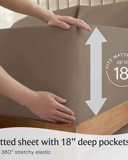 LuxClub 4 PC Sheet Bed Sheets Deep Pockets 18" Eco Friendly Wrinkle Free-Kids-Fitted Sheets Machine Washable Hotel Bedding Silky Soft - Dark Khaki Twin - LeafyLoom