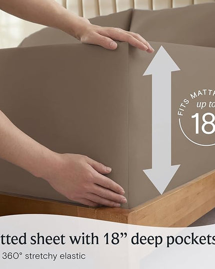 LuxClub Twin XL Sheets - Soft Twin Bed Sheets for-Boys-and-Girls-4 PC Deep Pockets 18" Eco Friendly Wrinkle Free-Kids-Fitted Sheets Machine Washable Hotel Bedding Silky Soft - Dark Khaki Twin XL - LeafyLoom