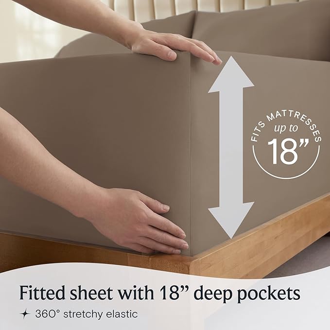 LuxClub Twin XL Sheets - Soft Twin Bed Sheets for-Boys-and-Girls-4 PC Deep Pockets 18" Eco Friendly Wrinkle Free-Kids-Fitted Sheets Machine Washable Hotel Bedding Silky Soft - Dark Khaki Twin XL - LeafyLoom