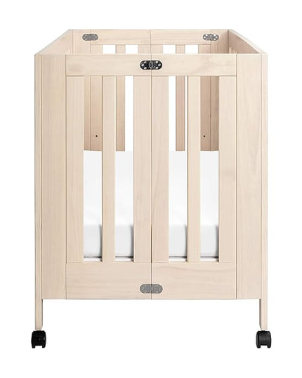 Babyletto Maki Full-Size 2-in-1 Portable Folding Crib with Toddler Bed Conversion Kit in Washed Natural, Greenguard Gold Certified - LeafyLoom