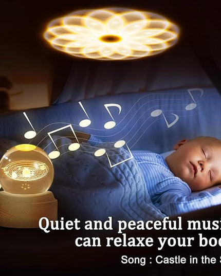 Crystal Ball Globe Solar System Music Box LED Night Light Lamp, Best Decor Gifts for Father Dad Husband Men Boyfriend Girlfriend Mom Women Wife Daughter Kids, Graduation Birthday Anniversary Wedding - LeafyLoom