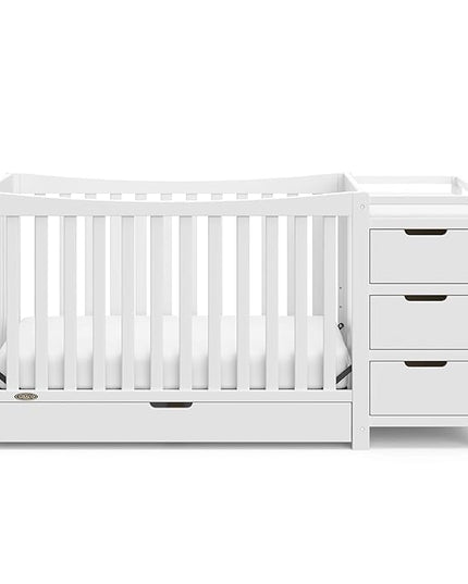 Graco Remi 4-In-1 Convertible Crib & Changer With Drawer (White) – GREENGUARD Gold Certified, Crib And Changing-Table Combo, Includes Changing Pad, Converts To Toddler Bed, Full-Size Bed - LeafyLoom