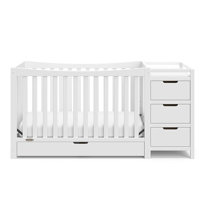 Graco Remi 4-In-1 Convertible Crib & Changer With Drawer (White) – GREENGUARD Gold Certified, Crib And Changing-Table Combo, Includes Changing Pad, Converts To Toddler Bed, Full-Size Bed - LeafyLoom
