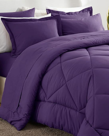 CozyLux Queen Comforter Set with Sheets 7 Pieces Bed in a Bag Purple All Season Bedding Sets with Comforter, Pillow Shams, Flat Sheet, Fitted Sheet and Pillowcases - LeafyLoom
