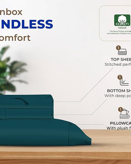 THREAD SPREAD 100% Egyptian Cotton Sheets Twin - 600 Thread Count Sheets Twin, 3 PC Deep Pocket Twin Sheets, Soft, Cooling Sateen Weave Extra Long Twin Sheets for Dorm, 16 in Deep Pocket - Teal - LeafyLoom