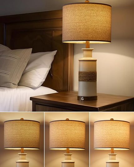 BOBOMOMO 24.5" USB A+C 3-Way Dimmable Touch Control Boho Table Lamp Set of 2 for Living Room Nightstand Beside Lamps for Bedroom(include two bulbs) - LeafyLoom