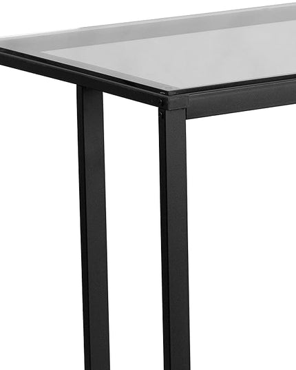 Flash Furniture Singleton Glass Desk with Black Pedestal Metal Frame - LeafyLoom