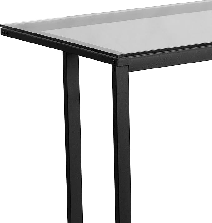 Flash Furniture Singleton Glass Desk with Black Pedestal Metal Frame - LeafyLoom
