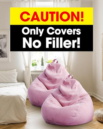 2 Pcs Bean Bag Cover Stuffed Animal Storage Bean Bag Chair Cover Soft Corduroy Stuffed Animal Bean Bag Storage for Kids Adults Indoor Bedroom Organizing Plush Toys(Pink, 100L) - LeafyLoom