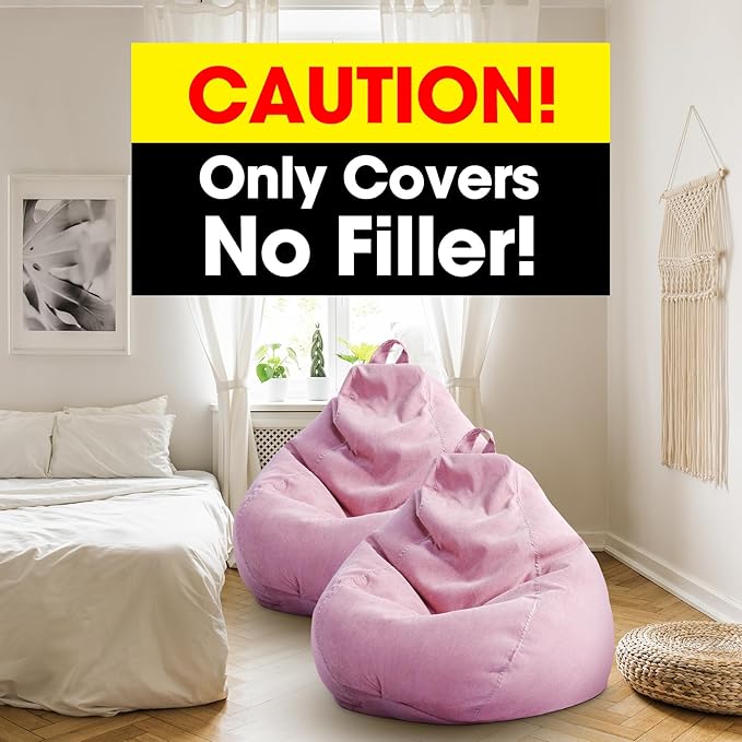 2 Pcs Bean Bag Cover Stuffed Animal Storage Bean Bag Chair Cover Soft Corduroy Stuffed Animal Bean Bag Storage for Kids Adults Indoor Bedroom Organizing Plush Toys(Pink, 100L) - LeafyLoom