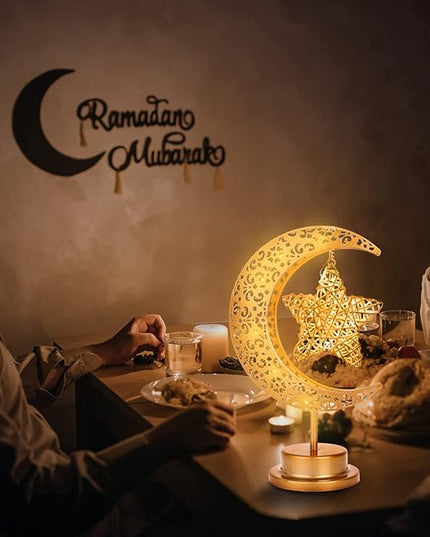 HEDAQI Enchanted Lunar Star Table Lamp, Cordless Battery Operated LED Crescent Moon Light, Hanging Star Lamp Decorative Night Light Home Bedroom Decor - LeafyLoom