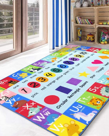 HEBE Kids Play Rug 4'x6' ABC Alphabet Numbers Shapes Educational Kid Area Rug Washable Baby Crawling Mat Non Slip Kid Play Mat Carpet for Girl Boy Bedroom Playroom - LeafyLoom