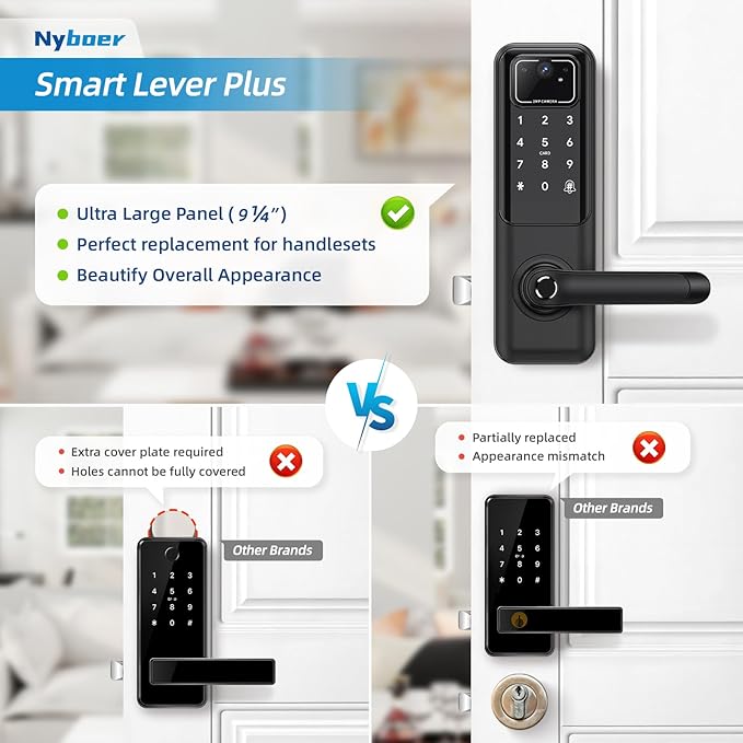 WiFi Video Smart Door Lock: Fingerprint Door Lock with Camera- Keyless Entry Door Lock with Handle - Electronic Digital Door Lock with Keypad - WiFi Smart Lock for Front Door, Black, H3 Pro Nyboer