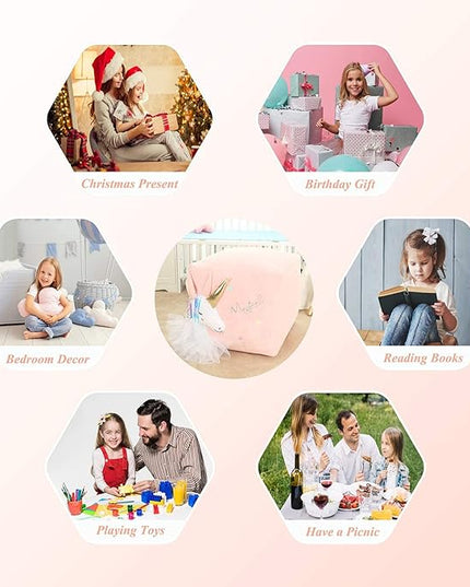 Pink Unicorn Bean Bag Chair for Girls Room Decorations, Toy Storage Beanbag Chairs, Velvet Fabric Super Soft, Extra Large Size Cover Only - LeafyLoom