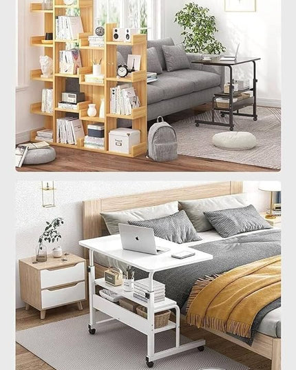 Adjustable Height Mobile Computer Desk for Small Space Rolling Writing with Wheels Corner Home Office Study Portable Bedrooms Work Size 31.5x15.7 Inch Storage Gaming Table, White - LeafyLoom