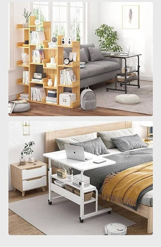 Adjustable Height Mobile Computer Desk for Small Space Rolling Writing with Wheels Corner Home Office Study Portable Bedrooms Work Size 31.5x15.7 Inch Storage Gaming Table, White - LeafyLoom