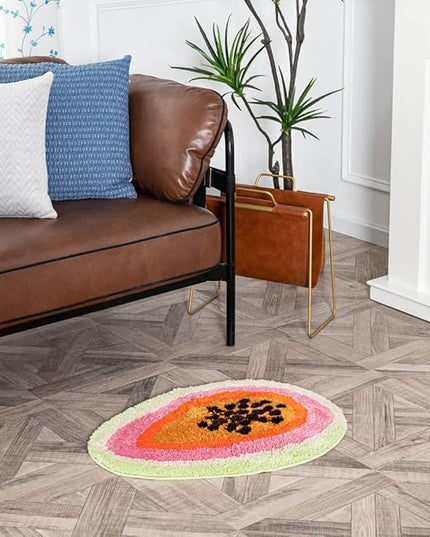 Passion Fruit Shaped Rug Fruits Bath Mat Area Rug Non-Slip Bathroom Door Mat for Bedroom Bathroom Kitchen Cartoon Area Rug for Bathroom Soft Bathmat Home Decor (18.5x25.6in) - LeafyLoom