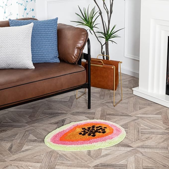 Passion Fruit Shaped Rug Fruits Bath Mat Area Rug Non-Slip Bathroom Door Mat for Bedroom Bathroom Kitchen Cartoon Area Rug for Bathroom Soft Bathmat Home Decor (18.5x25.6in) - LeafyLoom