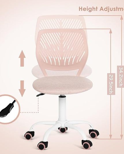 FurnitureR Writing Task Chair for Teens Boys Girls 360 Rolling Wheels Fabric Soft Pad Seat Breathable Backrest, Height Adjustable Liftup 29.5"-34.3", Morandi Pink - LeafyLoom
